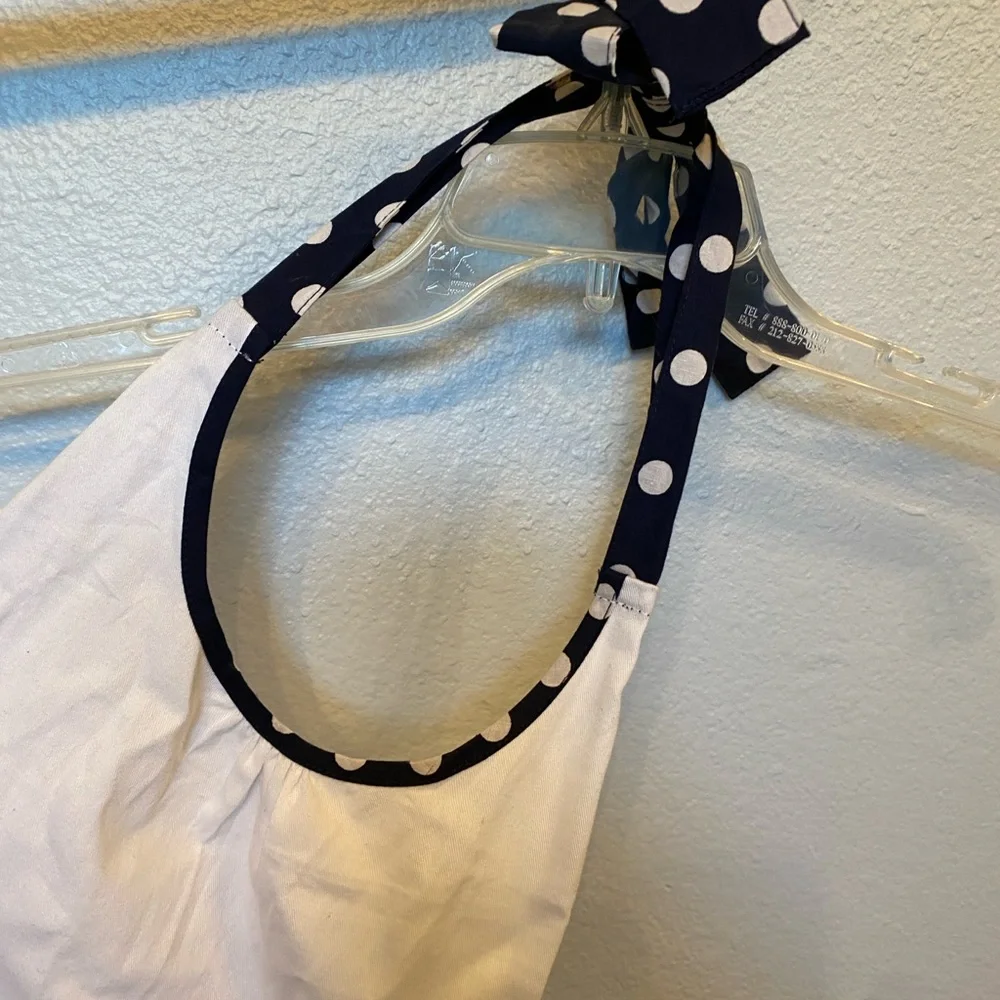 Sur La Table Apron Dotty Bow Blue White Full Apron with Pockets & Pot Holder